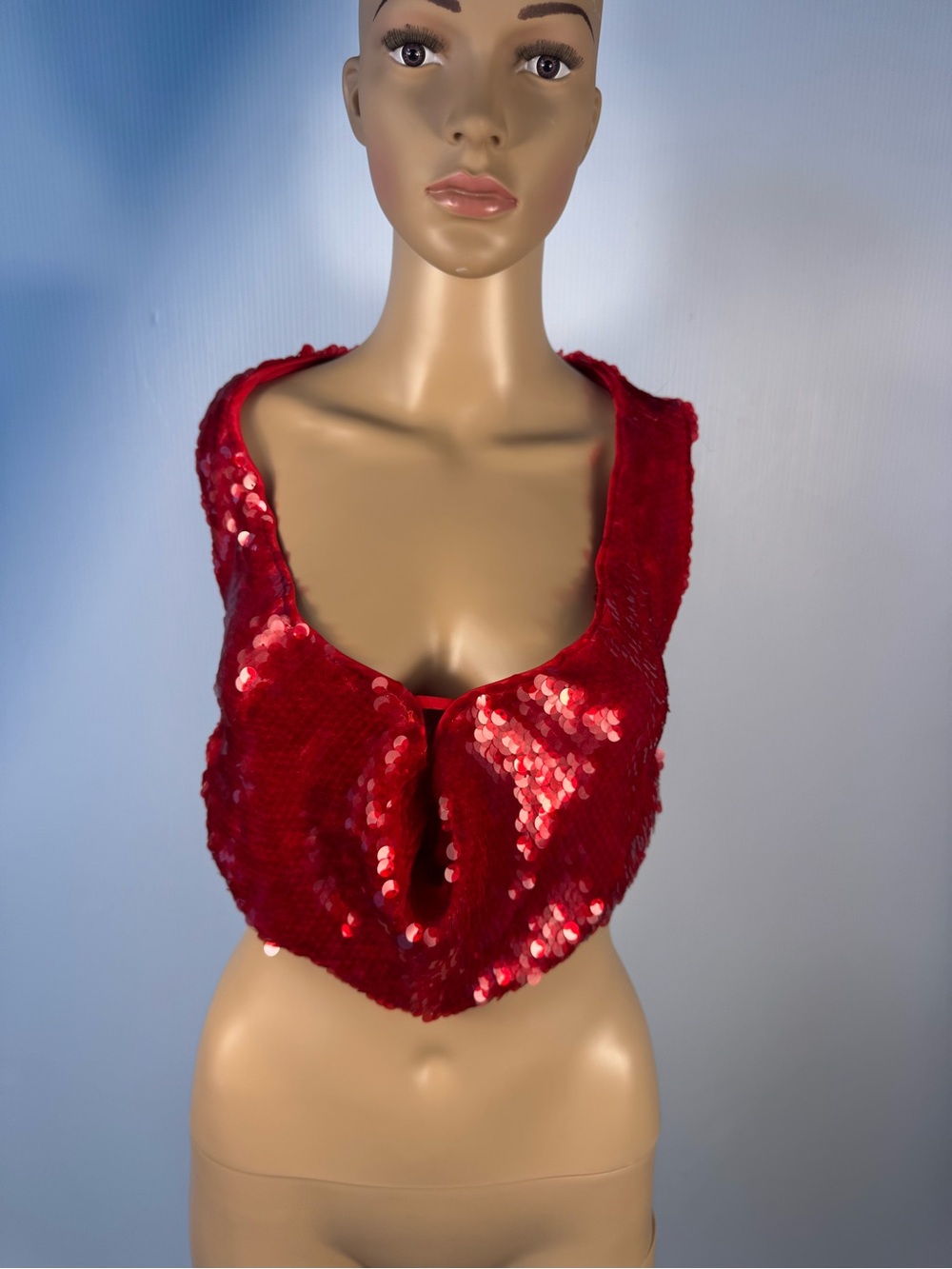 AKIRA Red Sequin Cowl Halter Backless Top NWT | Sizes S, M & L - Picture 3 of 5